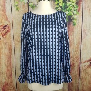 Ann Taylor Navy Ruffle Sleeve Cuff Top